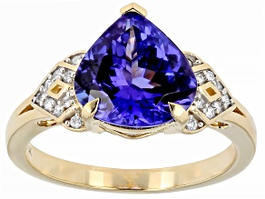 Blue Tanzanite With White Diamond 14k Yellow Gold Ring 3.44ctw