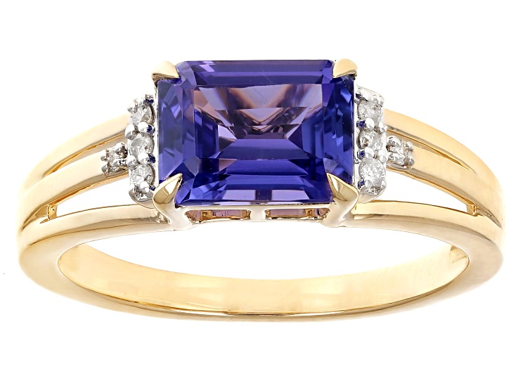 Blue Tanzanite With White Diamond 10k Yellow Gold Ring 1.40