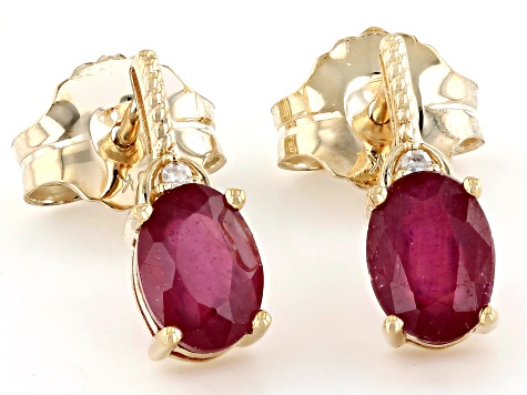 Jtv Mahaleo Ruby with White Diamond 10K Yellow Gold Earrings 1.63ctw
