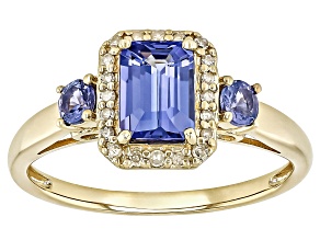 Tanzanite With White Diamond 10k Yellow Gold Ring 1.19ctw