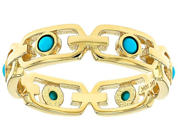 Blue Sleeping Beauty Turquoise 10k Yellow Gold Infinity Band Ring