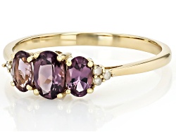 Purple Spinel With White Diamond 10k Yellow Gold Ring 0.88ctw