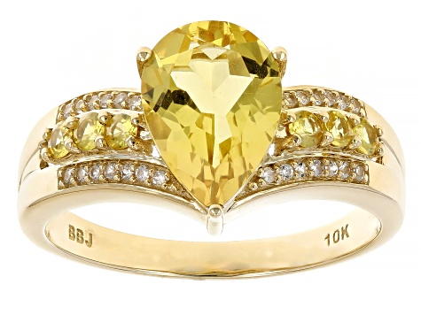 Yellow Beryl With Yellow Sapphire With White Zircon 10k Yellow Gold Ring 1.95ctw