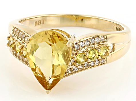 Yellow Beryl With Yellow Sapphire With White Zircon 10k Yellow Gold Ring 1.95ctw