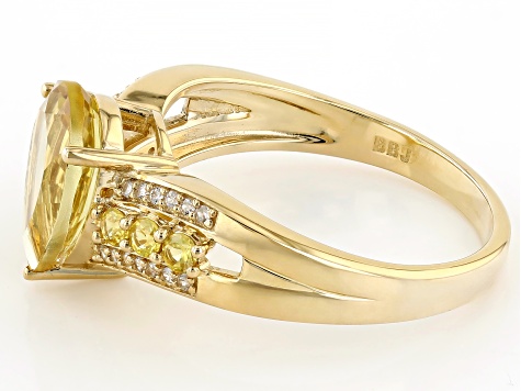 Yellow Beryl With Yellow Sapphire With White Zircon 10k Yellow Gold Ring 1.95ctw