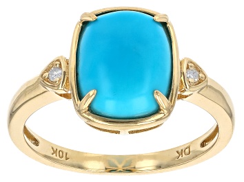 Picture of Blue Sleeping Beauty Turquoise With White Diamond 10k Yellow Gold Ring 0.02ctw