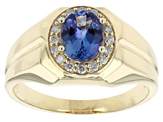 Blue Tanzanite With Yellow Diamond 10k Yellow Gold Men's Ring 1.43ctw