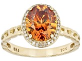 Cognac Strontium Titanate With White Diamond 10k Yellow Gold Halo Ring 3.45ctw