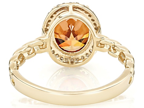 Cognac Strontium Titanate With White Diamond 10k Yellow Gold Halo Ring 3.45ctw