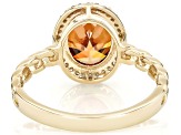 Cognac Strontium Titanate With White Diamond 10k Yellow Gold Halo Ring 3.45ctw