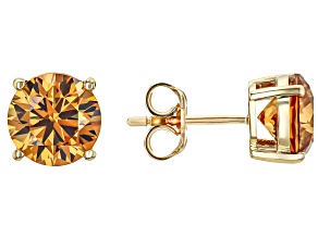 Cognac Strontium Titanate 10k Yellow Gold Stud Earrings 5.20ctw