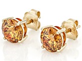 Cognac Strontium Titanate 10k Yellow Gold Stud Earrings 5.20ctw