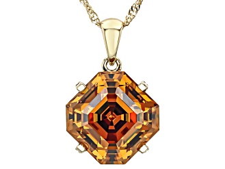 Cognac Strontium Titanate 10k Yellow Gold Pendant With Chain 6.64ctw