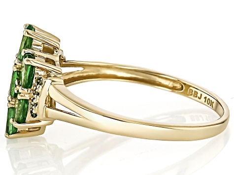 Tsavorite With Green Diamond 10k Yellow Gold Ring 1.02ctw