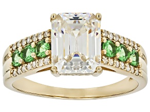 Strontium Titanate With Tsavorite WIth White Diamond 10k Yellow Gold Ring 4.02ctw