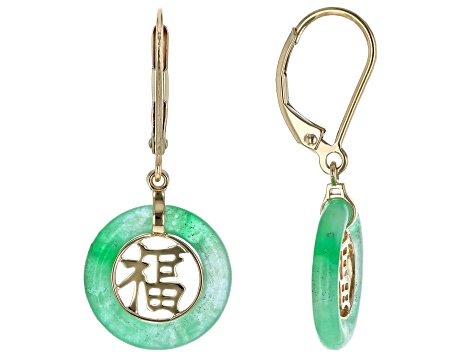 Jadeite 10k Yellow Gold Good Luck Earrings