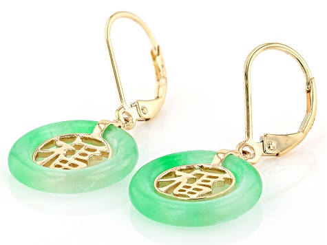 Jadeite 10k Yellow Gold Good Luck Earrings