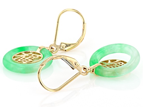 Jadeite 10k Yellow Gold Good Luck Earrings