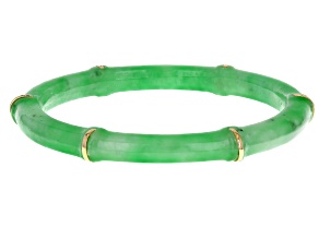 Green Jadeite 10k Yellow Gold Bangle Bracelet