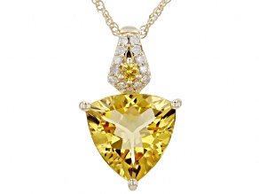 Yellow Beryl With Yellow Sapphire and White Diamond 10k Yellow Gold Pendant With Chain 2.50ctw