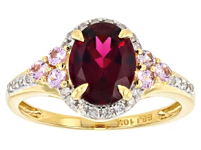 Grape Color Garnet With Pink Sapphire And White Diamond 10k Yellow Gold Ring 2.13ctw