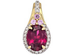 Grape Color Garnet With Pink Sapphire With White Diamond 10k Yellow Gold Pendant 2.02ctw