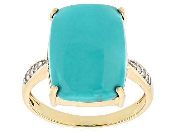 Picture of Blue Sleeping Beauty Turquoise WIth White Diamond 10k Yellow Gold Ring 0.06ctw