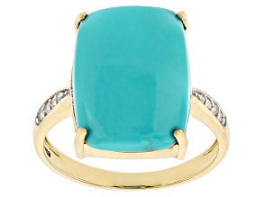 Blue Sleeping Beauty Turquoise WIth White Diamond 10k Yellow Gold Ring 0.06ctw