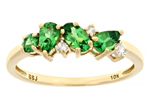 Tsavorite With White Zircon 10k Yellow Gold Band Ring 0.89ctw