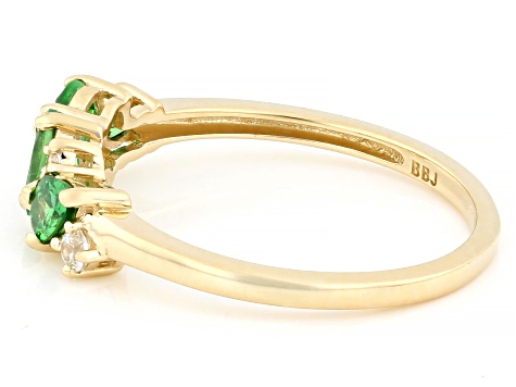 Tsavorite With White Zircon 10k Yellow Gold Band Ring 0.89