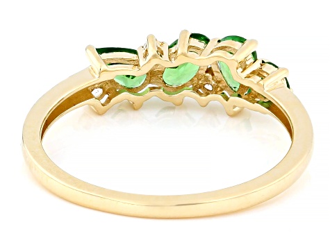 Tsavorite With White Zircon 10k Yellow Gold Band Ring 0.89