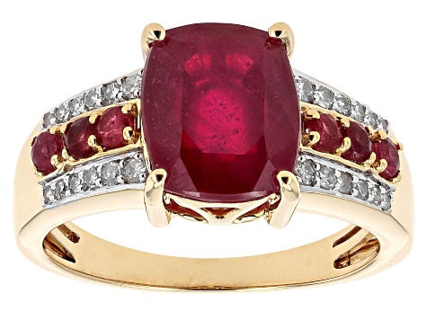 Mahaleo® Ruby With White Diamond 10k Yellow Gold Ring 3.73