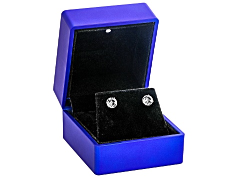 Lab Created Sapphire Rhodium Over 10k White Gold Earrings With Blue Earring Box 2.40ctw