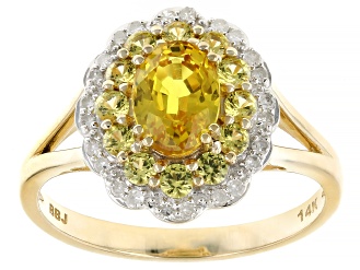 Yellow Sapphire With White Diamond 14k Yellow Gold Ring 1.42ctw