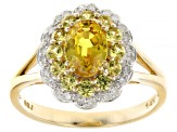 Yellow Sapphire With White Diamond 14k Yellow Gold Ring 1.42ctw