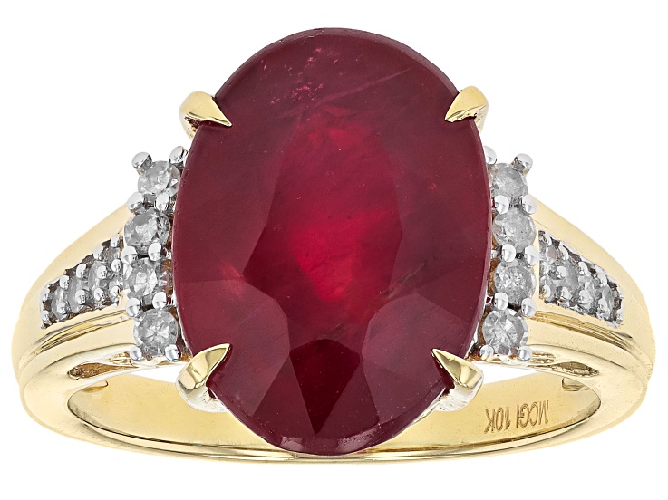 Mahaleo® Ruby With White Diamond 10k Yellow Gold Ring 8.19ctw