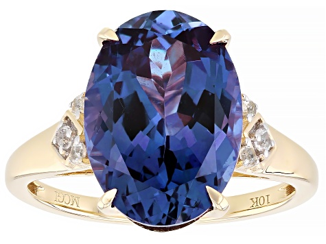 Color Change Lab Created Sapphire With White Lab Created Sapphire 10k Yellow Gold Ring 7.56ctw