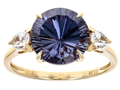 Color Change Lab Created Sapphire With Lab Created White Sapphire 10k Yellow Gold Ring 4.79ctw