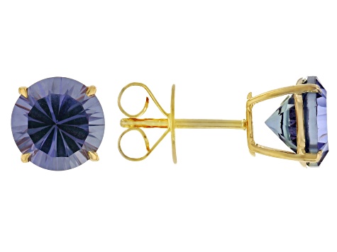 Color Change Lab Created Sapphire 10k Yellow Gold Stud Earrings 4.68ctw