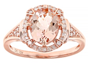 Peach Morganite With White Diamond 10k Rose Gold Ring 1.66ctw
