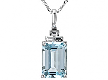 Picture of Aquamarine With White Diamond Rhodium Over 14k White Gold Pendant With Chain 4.07ctw