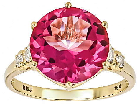 Pink Topaz With White Topaz 10k Yellow Gold Ring 6.79ctw