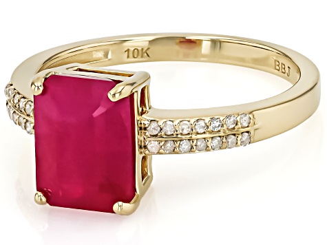 John Saul Ruby With White Diamond 10k Yellow Gold Ring 2.86ctw