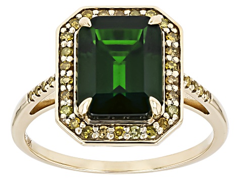Chrome Diopside With Yellow Diamond 10k Yellow Gold Ring 3.24ctw