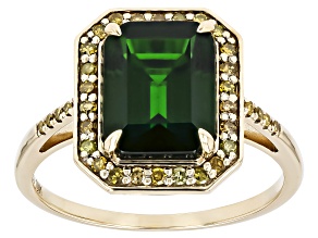 Chrome Diopside With Yellow Diamond 10k Yellow Gold Ring 3.24ctw