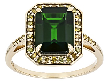 Picture of Chrome Diopside With Yellow Diamond 10k Yellow Gold Ring 3.24ctw