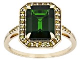 Chrome Diopside With Yellow Diamond 10k Yellow Gold Ring 3.24ctw