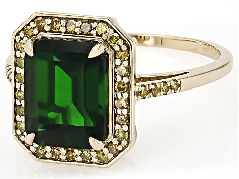 Chrome Diopside With Yellow Diamond 10k Yellow Gold Ring 3.24ctw