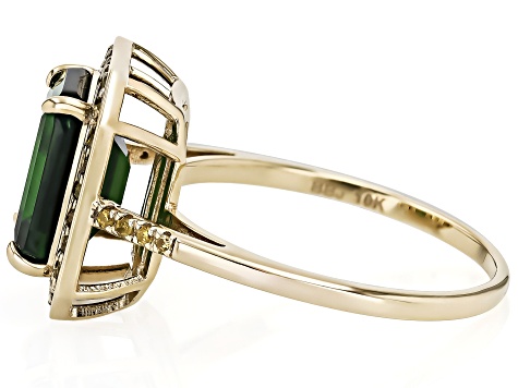 Chrome Diopside With Yellow Diamond 10k Yellow Gold Ring 3.24ctw