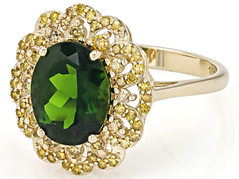Chrome Diopside With Yellow Diamond 10k Yellow Gold Ring 2.71ctw